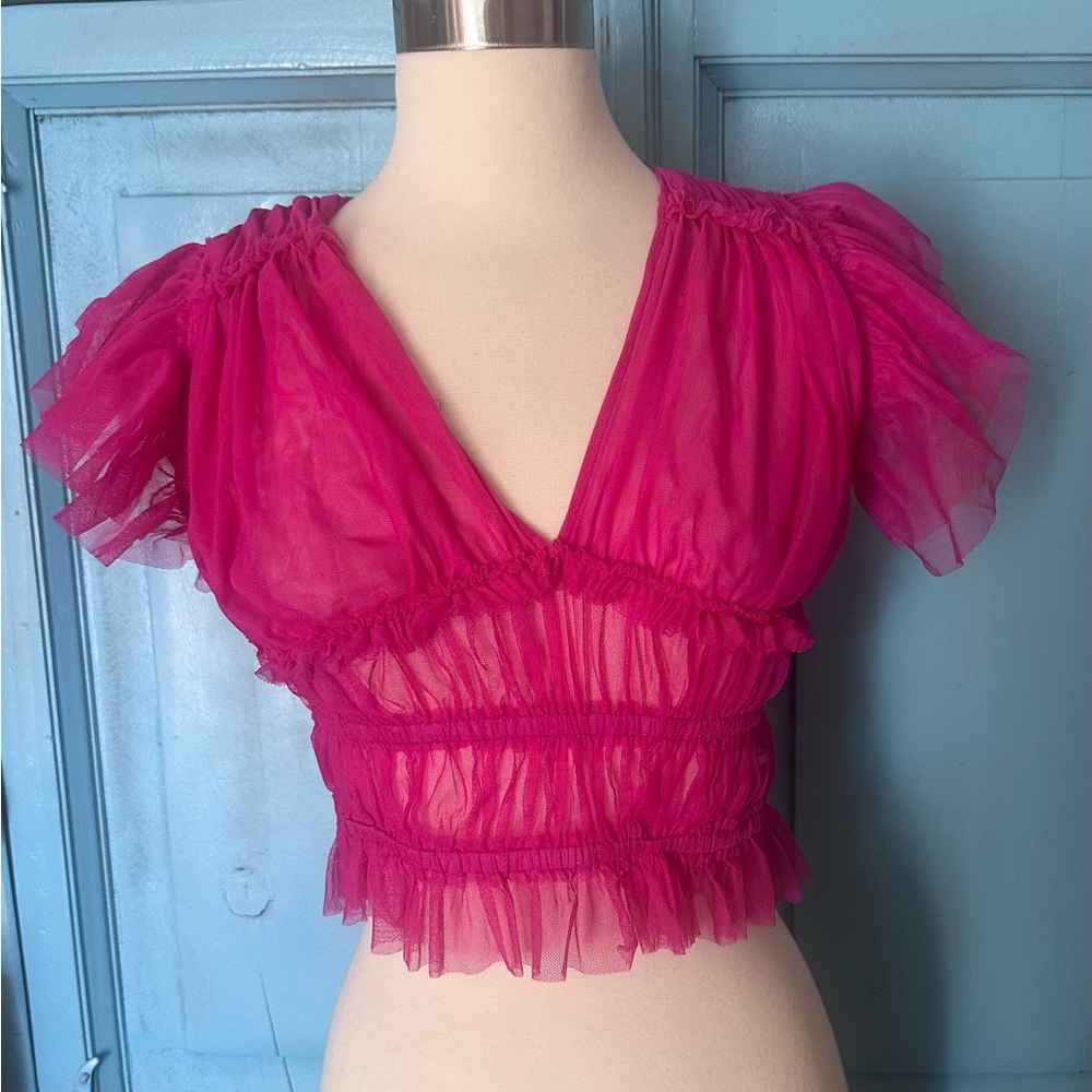 Free People Sheer Pink Ruffle Top